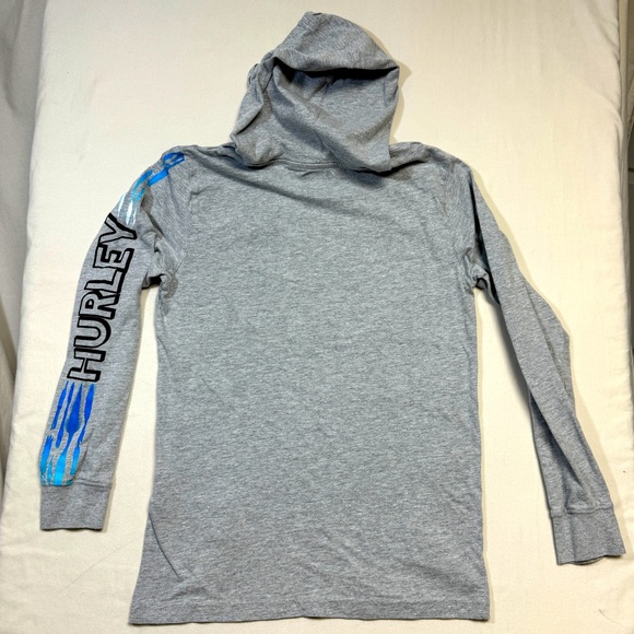 Hurley Shirt Boy’s Large Gray Blue Graphic Top Long Sleeve Hoodie Fall Pullover - Picture 3 of 6